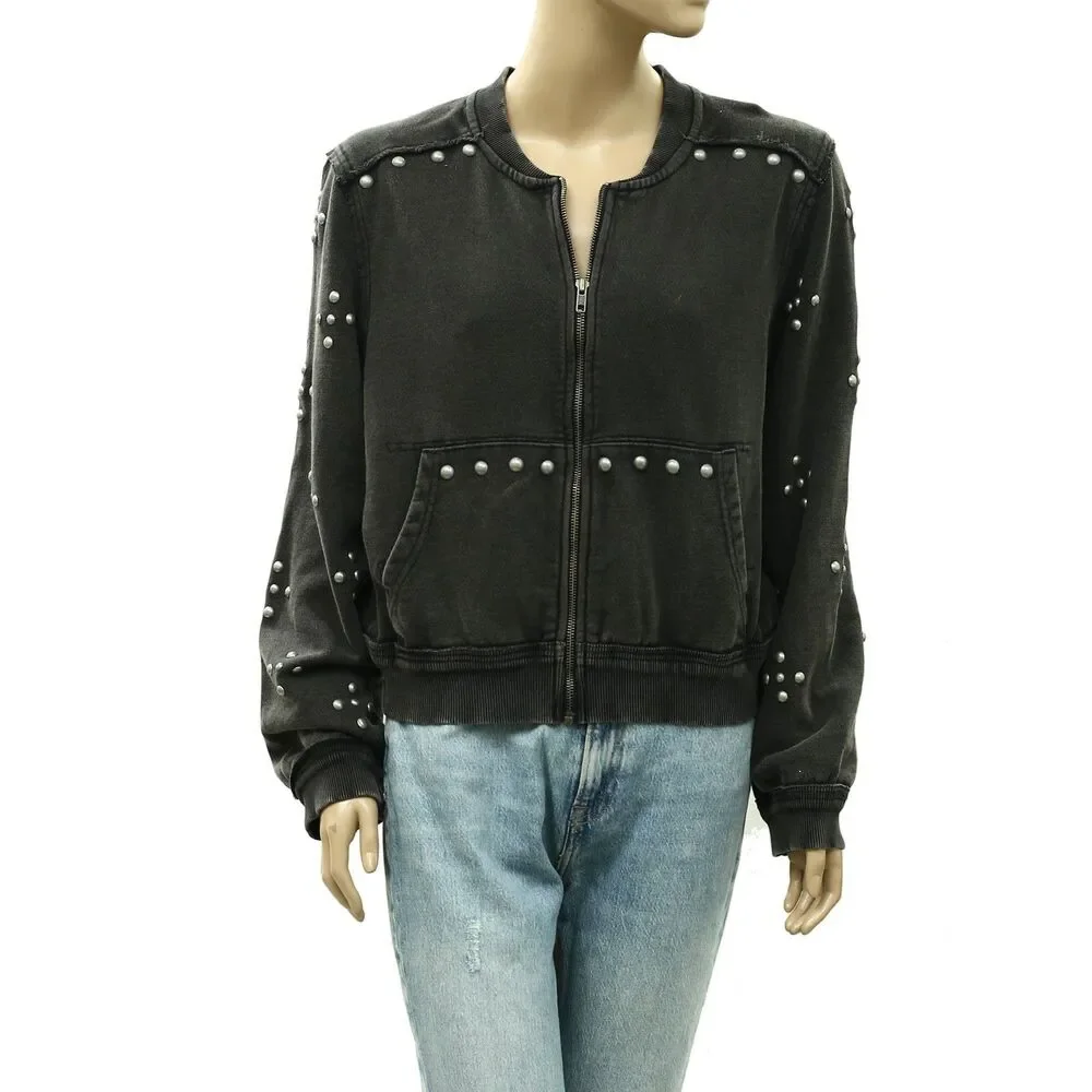 Free people We The Free On My Mind Studded Zip Up Trendy Jacket Cotton M 288884